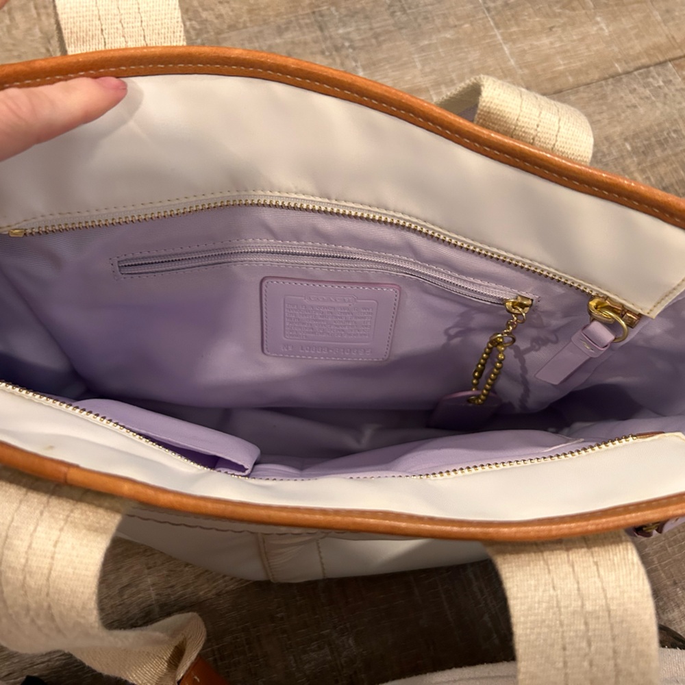 Coach Cream Tote with Purple and Tan Accents - Picture 2 of 3